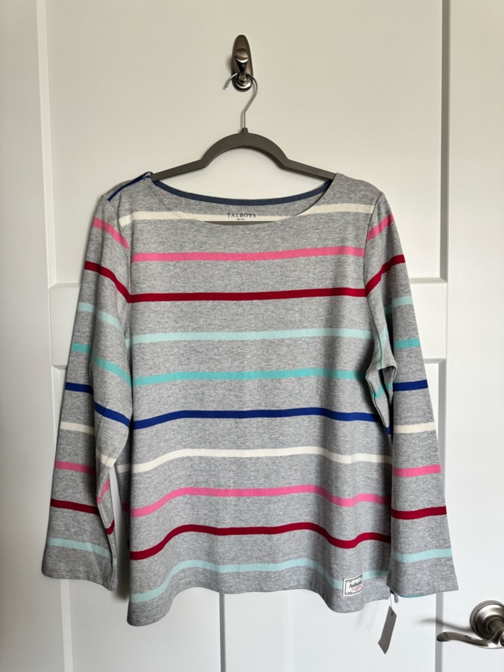 NWT Talbots Stripped Cotton Long Sleeve Shirt Gray Multicolor Size XLP